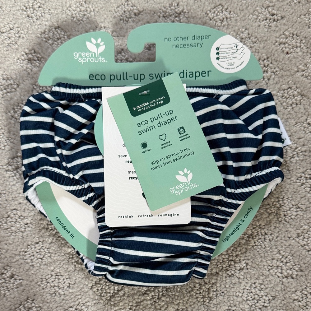 Green Sprouts Navy Striped Eco Pull-Up Swim Diaper 6 Months